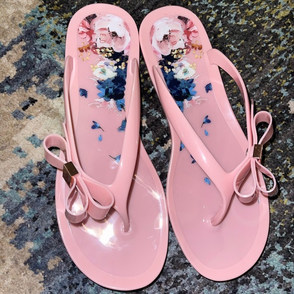 New Ted Baker Floral Pink Flip Flops 